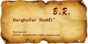 Berghofer Radó névjegykártya